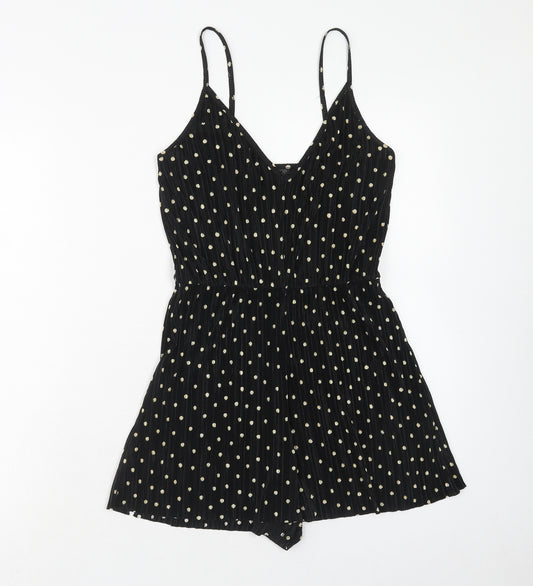 Tophop Womens Black Polka Dot Viscose Playsuit One-Piece Size 6 Pullover - Plisse