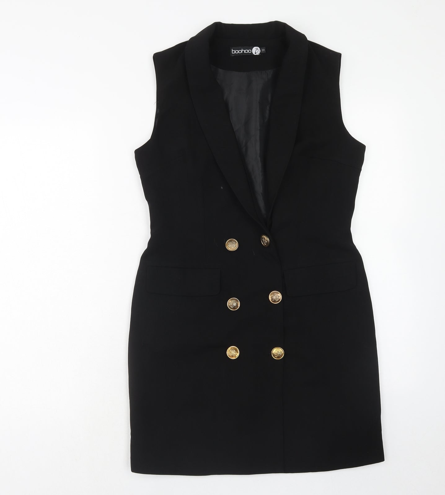 Boohoo Womens Black Polyester Jacket Dress Size 10 V-Neck Button