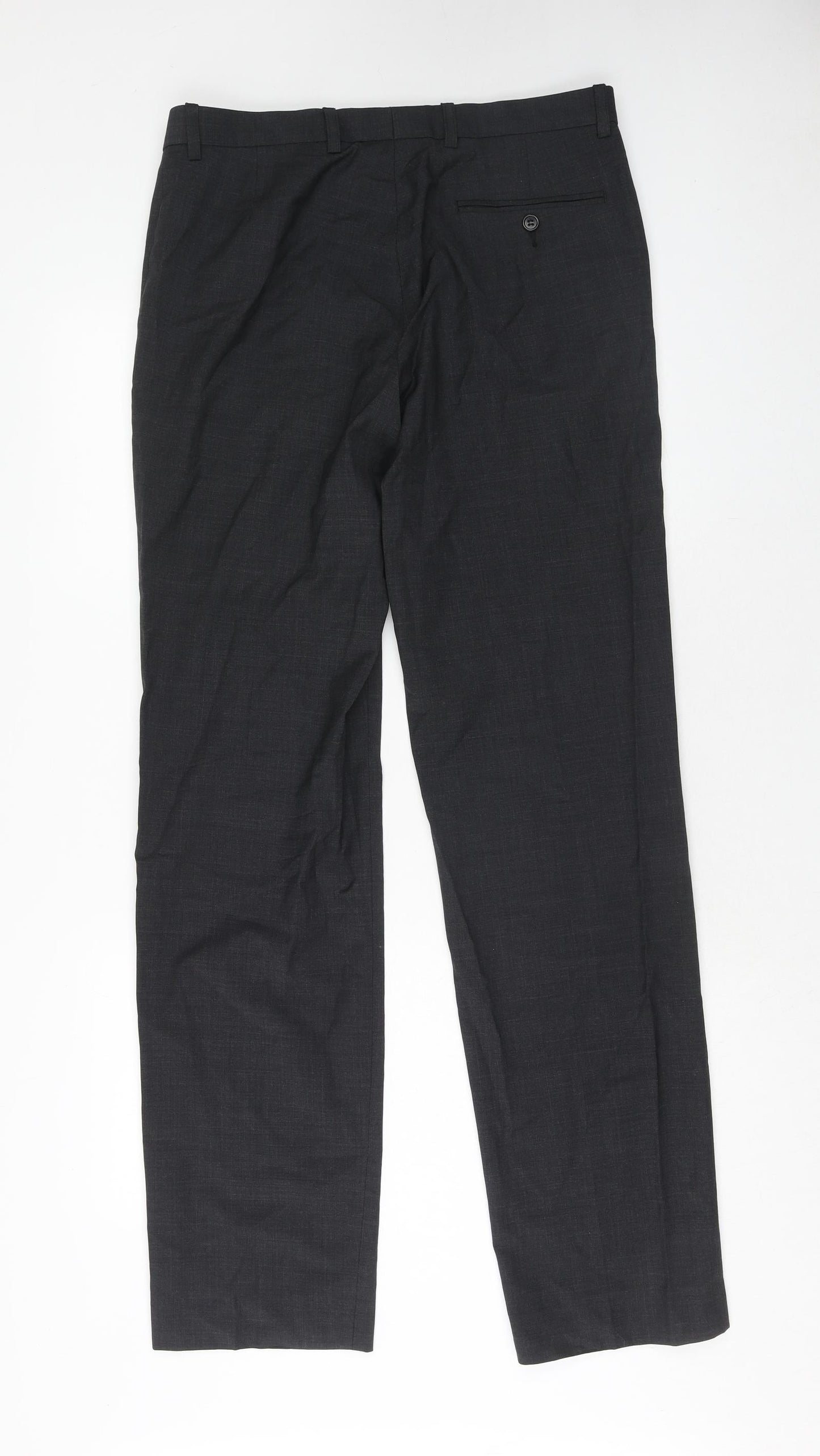 Marks and Spencer Mens Grey Wool Dress Pants Trousers Size 32 in L35 in Regular Hook & Eye