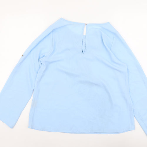 Millenium Womens Blue Polyester Basic Blouse Size M Boat Neck