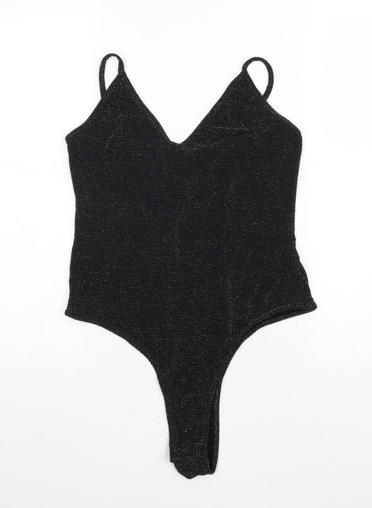 PRETTYLITTLETHING Womens Black Nylon Bodysuit One-Piece Size 14 Snap