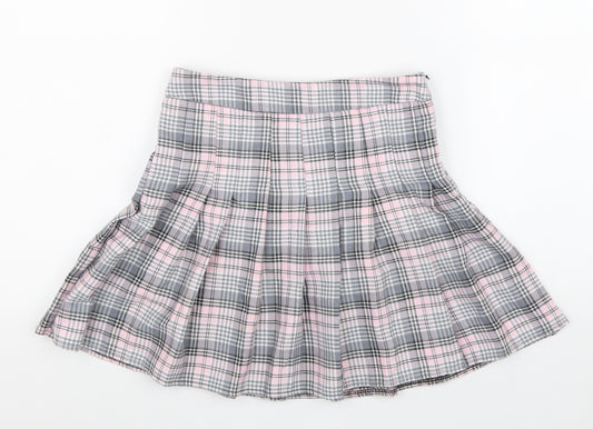 M&Co Girls Beige Plaid Polyester Flare Skirt Size 12 Years Regular Zip