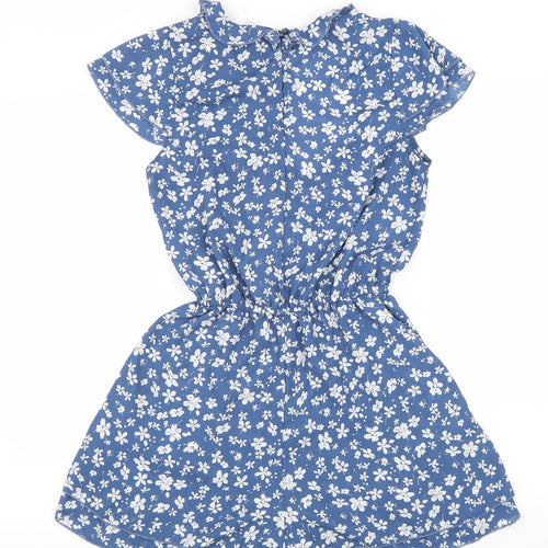 Divided Womens Blue Floral Polyester Playsuit One-Piece Size 4 Button