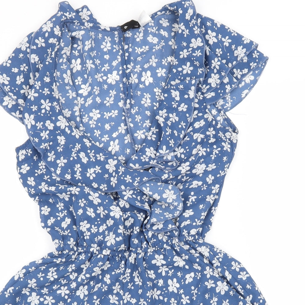 Divided Womens Blue Floral Polyester Playsuit One-Piece Size 4 Button