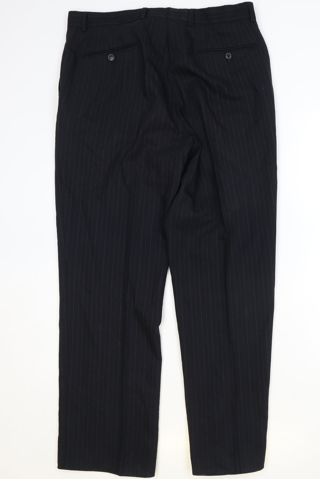 Preworn Mens Blue Striped Wool Dress Pants Trousers Size 36 in Regular Zip