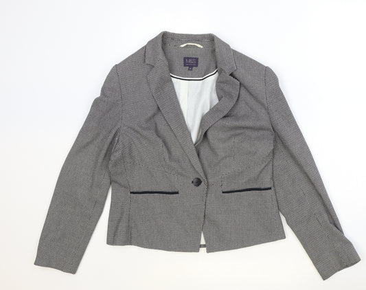 Marks and Spencer Womens Black Geometric Polyester Jacket Blazer Size 14