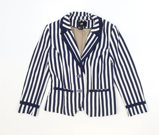 H&M Womens Blue Striped Polyester Jacket Blazer Size 10
