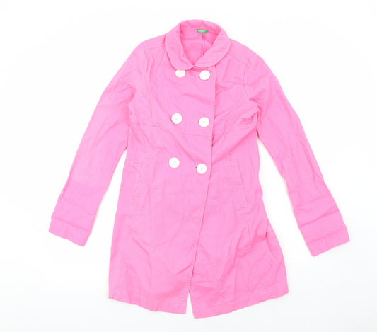United Colors of Benetton Girls Pink Pea Coat Coat Size 11-12 Years Button