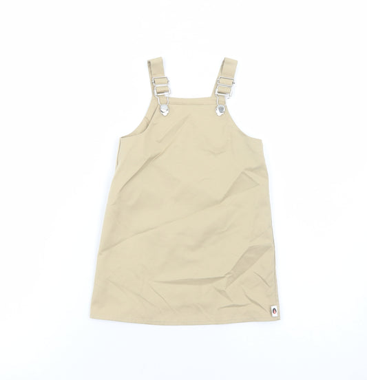 Little Wisdom Wears Girls Beige Polyester Pinafore/Dungaree Dress Size 3 Years Square Neck Buckle