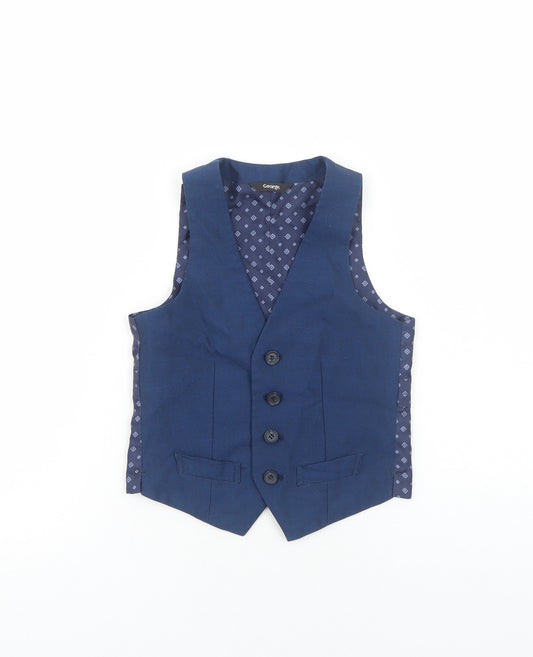 George Boys Blue Geometric Jacket Waistcoat Size 4-5 Years Button