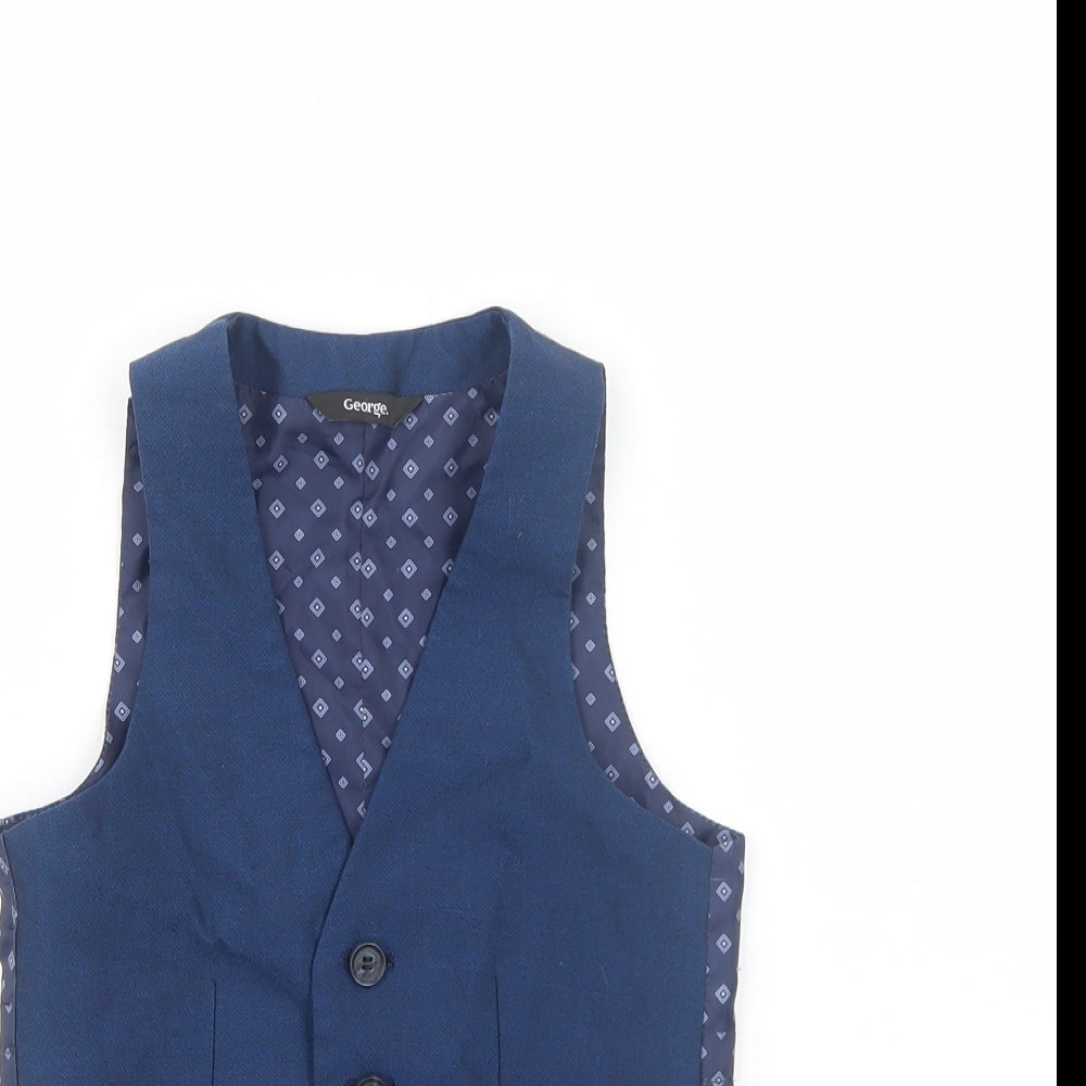 George Boys Blue Geometric Jacket Waistcoat Size 4-5 Years Button