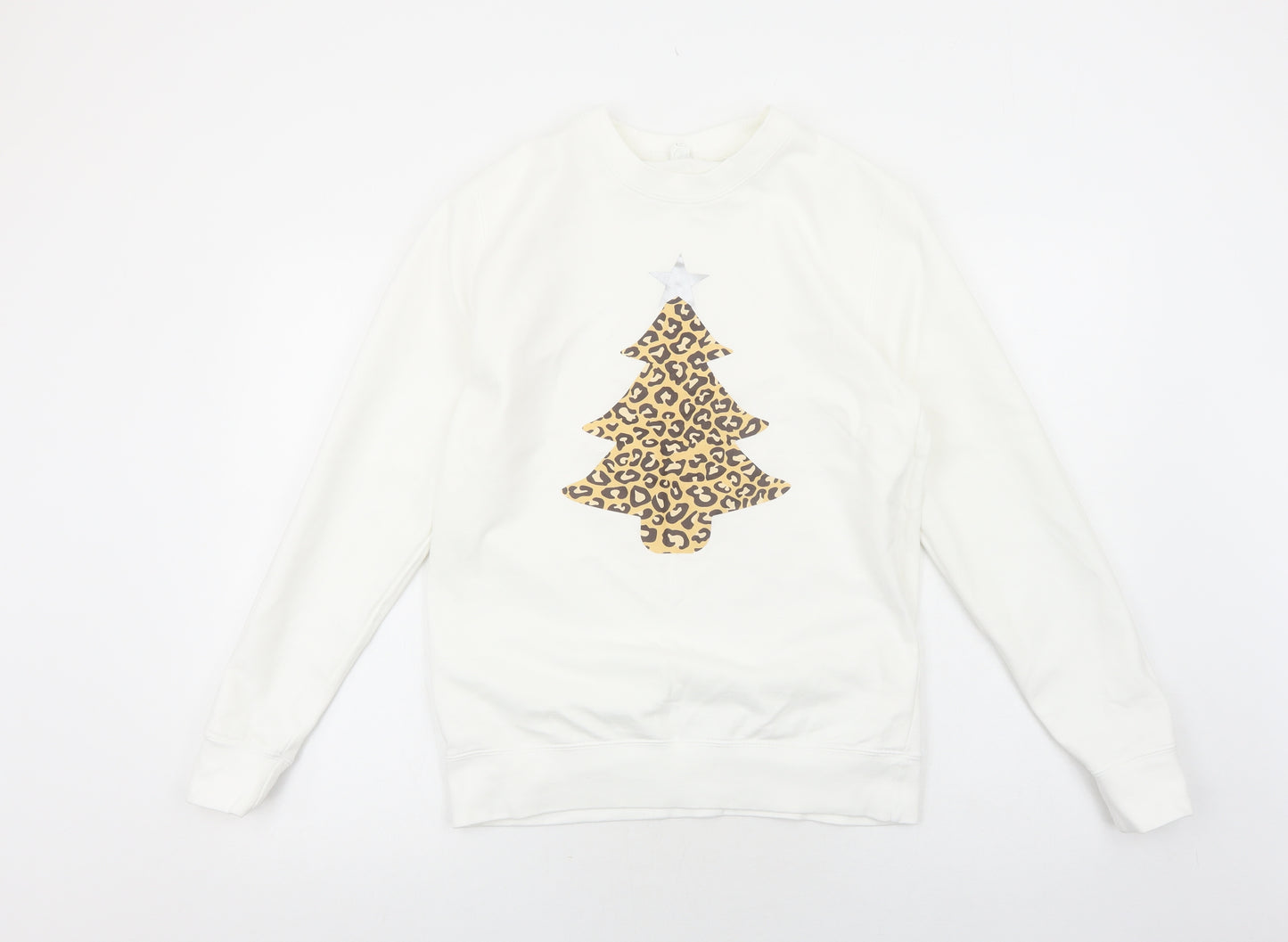 All We Do is Womens White Animal Print Polyester Pullover Sweatshirt Size XS Pullover - Leopard Pattern Christmas Tree