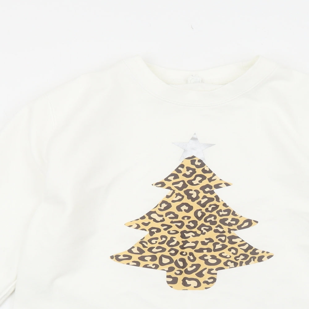 All We Do is Womens White Animal Print Polyester Pullover Sweatshirt Size XS Pullover - Leopard Pattern Christmas Tree