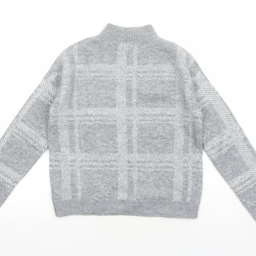 Primark Girls Grey High Neck Plaid Acrylic Pullover Jumper Size 12-13 Years Pullover