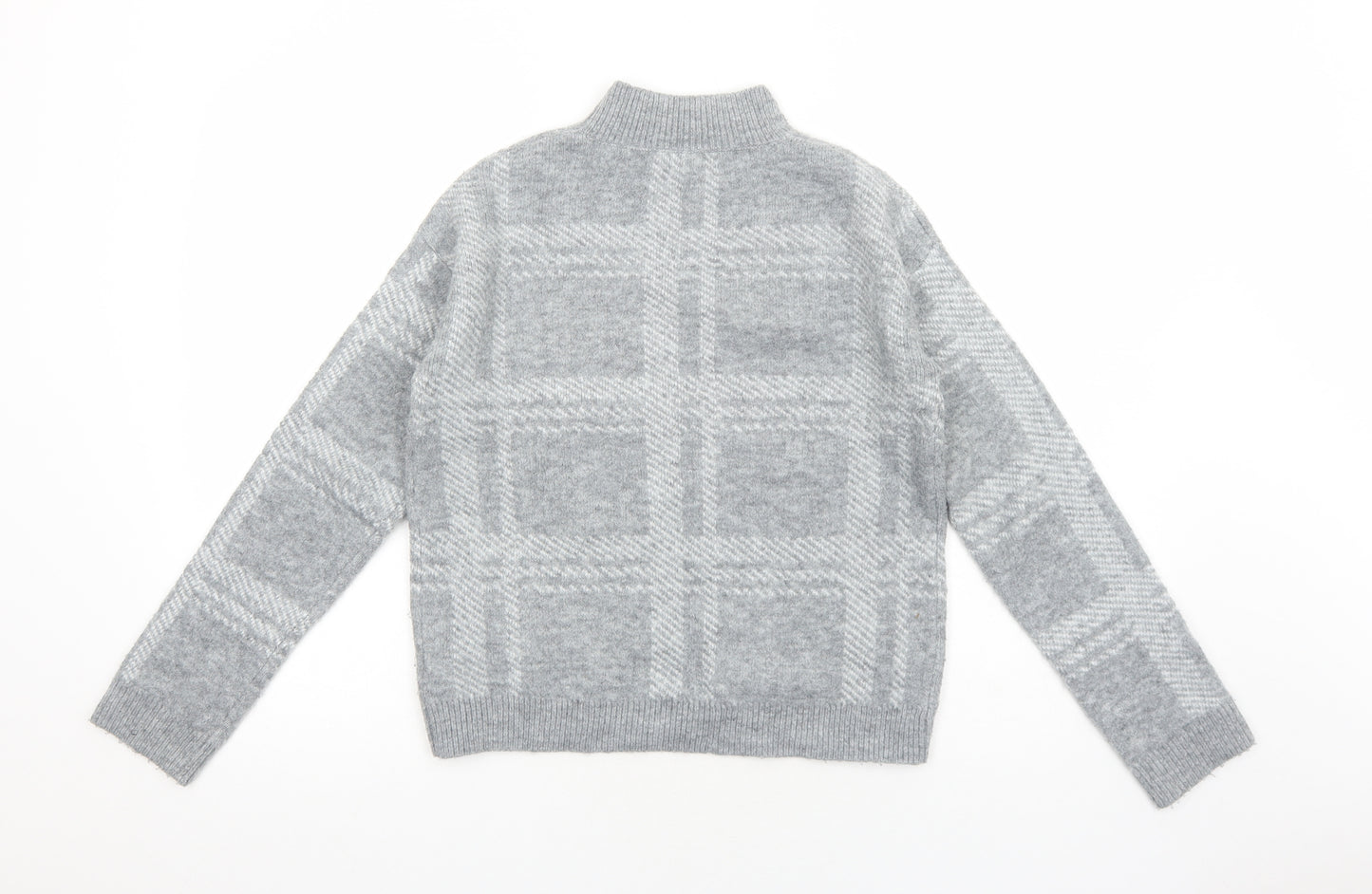 Primark Girls Grey High Neck Plaid Acrylic Pullover Jumper Size 12-13 Years Pullover