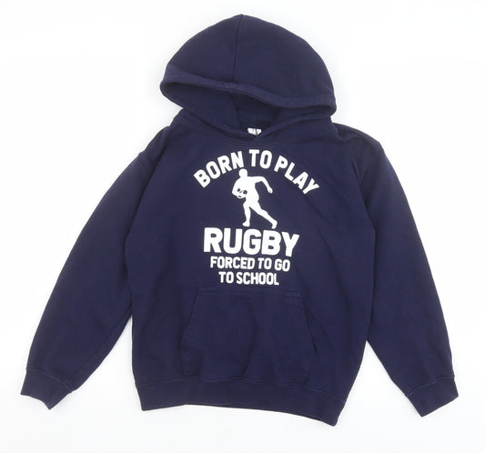 Just Hoods Boys Blue Cotton Pullover Hoodie Size 10 Years Pullover - Rugby