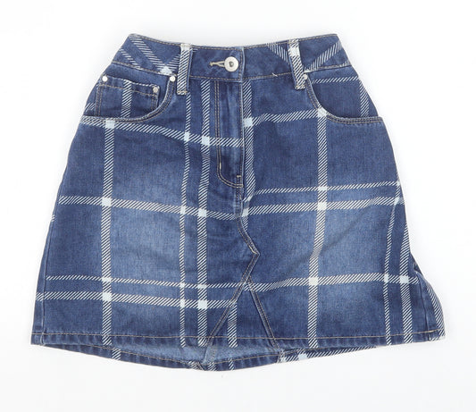George Girls Blue Plaid Cotton Mini Skirt Size 11-12 Years Regular Zip