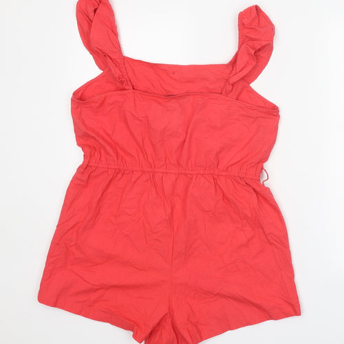 Missguided Womens Red Polyester Romper One-Piece Size 12 Button