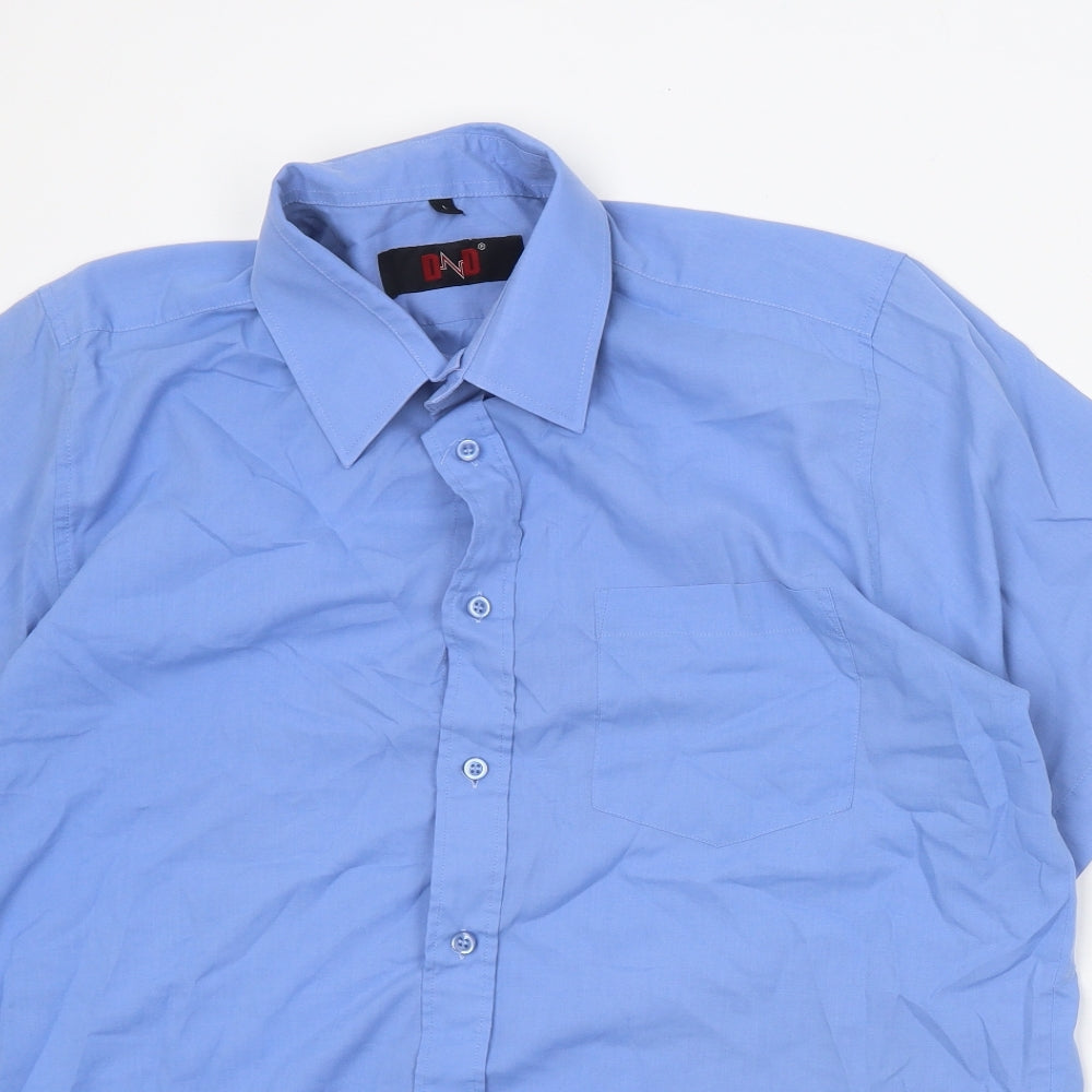 DnD Mens Blue Polyester Button-Up Size L Collared Button