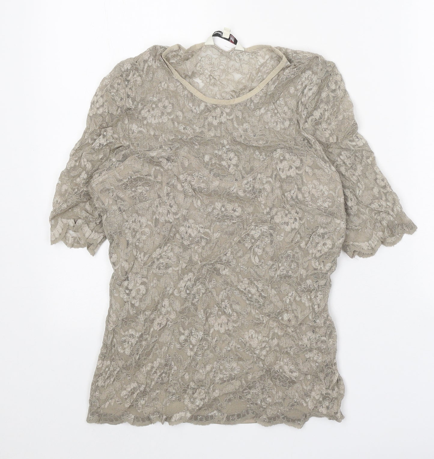 Damsel in a Dress Womens Beige Floral Polyamide Basic T-Shirt Size 14 Scoop Neck
