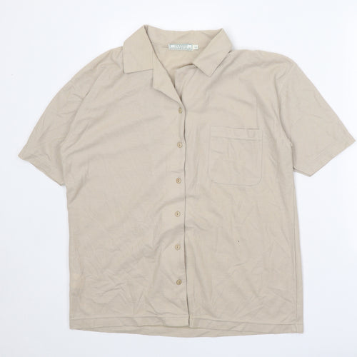 Classic Essentials Mens Beige Polyester Button-Up Size S Collared Button