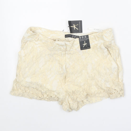 Atmosphere Womens Beige Cotton Hot Pants Shorts Size 10 Regular Zip - Lace Overlay