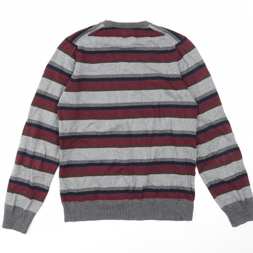 Marks and Spencer Mens Multicoloured V-Neck Striped Cotton Pullover Jumper Size S Long Sleeve