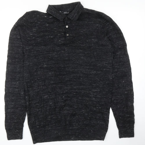NEXT Mens Black Collared Cotton Pullover Jumper Size M Long Sleeve - Polo