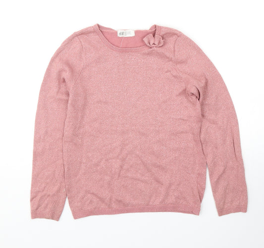 H&M Girls Pink Round Neck Cotton Pullover Jumper Size 8-9 Years Pullover - Age 8-10 years