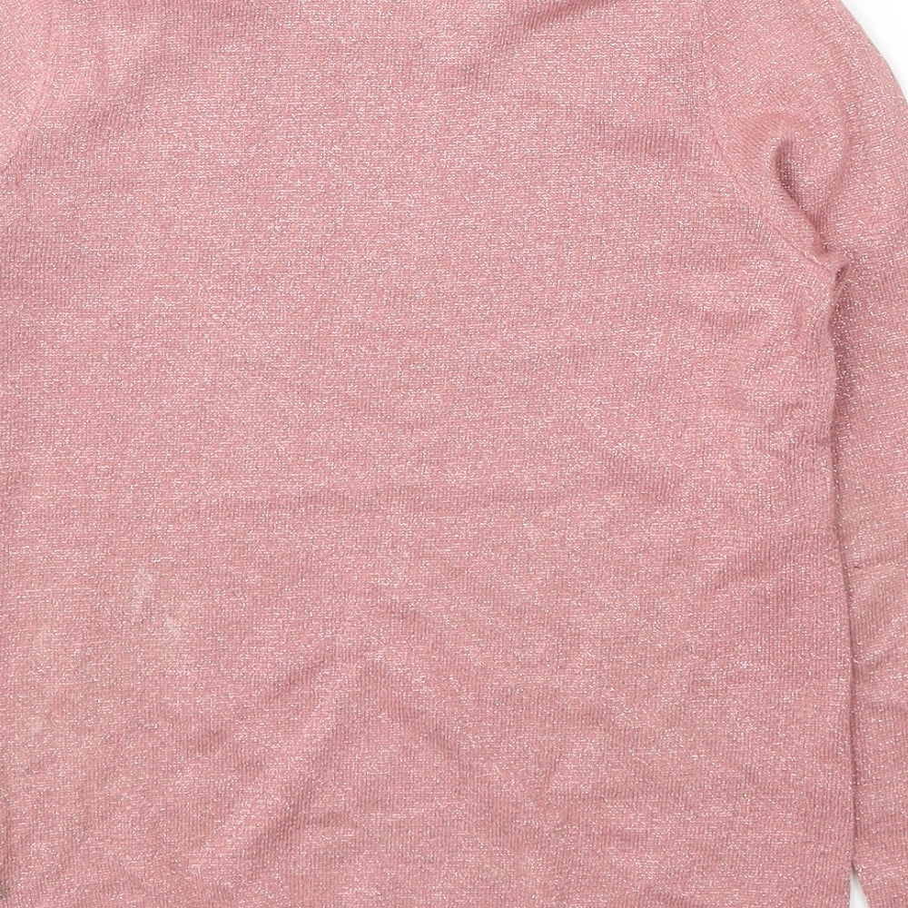 H&M Girls Pink Round Neck Cotton Pullover Jumper Size 8-9 Years Pullover - Age 8-10 years