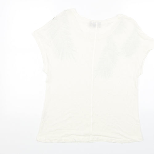 b.young Womens White Cotton Basic T-Shirt Size M Scoop Neck - Leaf Print