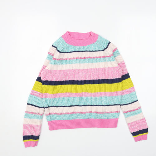 Marks and Spencer Girls Pink Round Neck Striped Cotton Pullover Jumper Size 11-12 Years Pullover