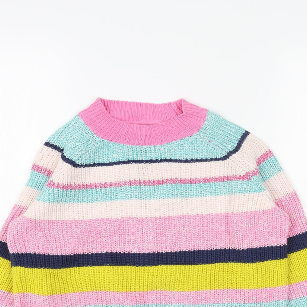 Marks and Spencer Girls Pink Round Neck Striped Cotton Pullover Jumper Size 11-12 Years Pullover