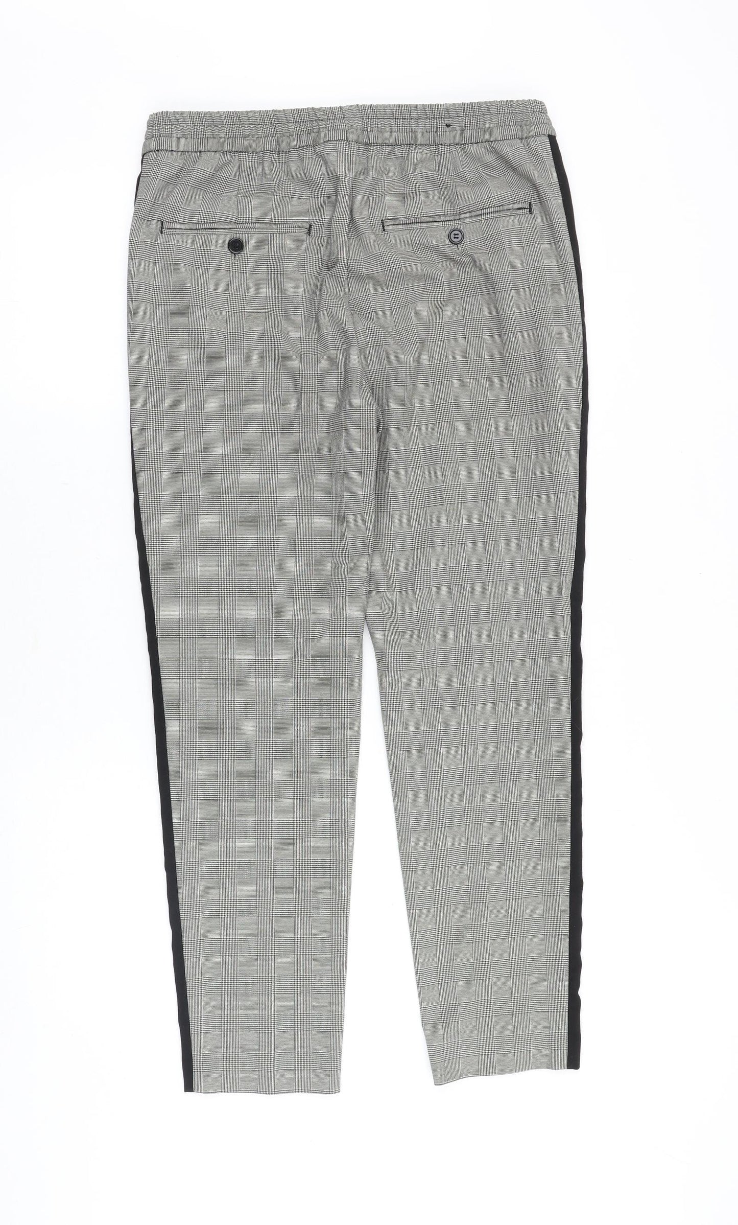 H&M Mens Grey Plaid Cotton Trousers Size 32 in Regular Zip - Side Stripe