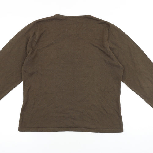 Emreco Womens Brown Acrylic Basic T-Shirt Size 16 Round Neck - Colourblock