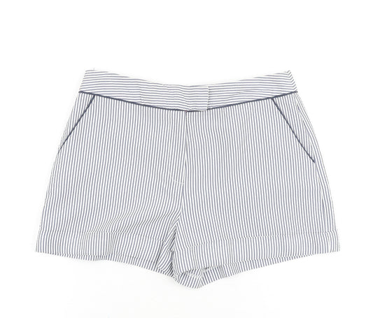 Primark Womens Blue Striped Cotton Hot Pants Shorts Size 8 Regular Zip
