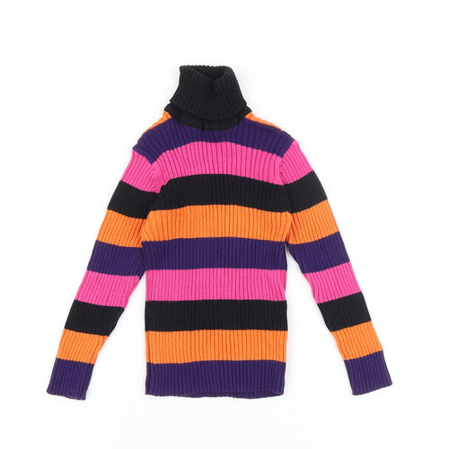 pink tiger Girls Multicoloured Roll Neck Striped 100% Cotton Pullover Jumper Size 4-5 Years Pullover