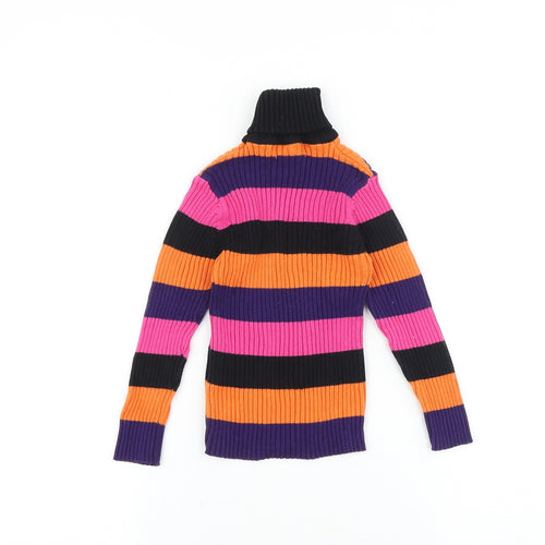 pink tiger Girls Multicoloured Roll Neck Striped 100% Cotton Pullover Jumper Size 4-5 Years Pullover