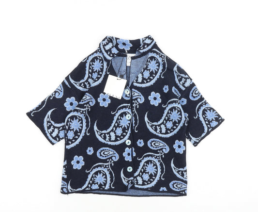Zara Girls Blue Collared Paisley Viscose Cardigan Jumper Size 6-7 Years Button