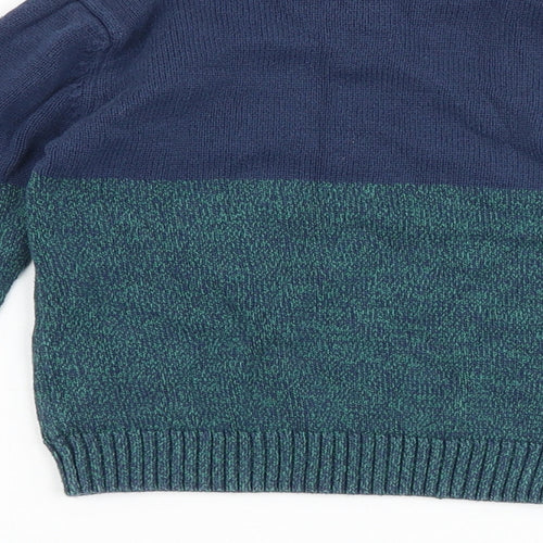 F&F Boys Green Round Neck Colourblock 100% Cotton Pullover Jumper Size 4-5 Years Pullover