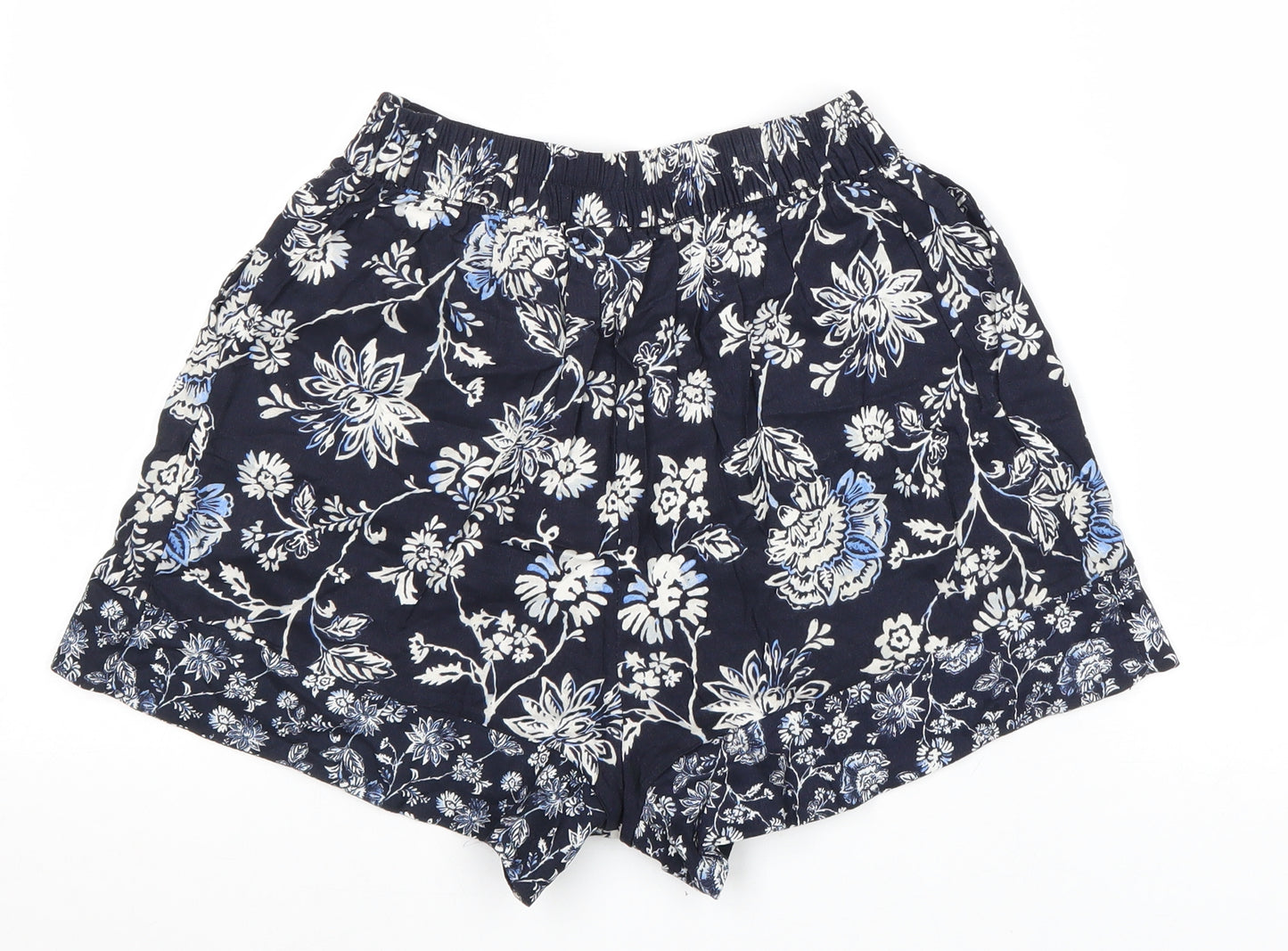 H&M Womens Blue Floral Viscose Bermuda Shorts Size 4 L15 in Regular Pull On
