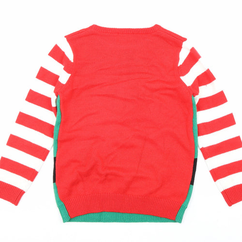 Festive Fun Boys Multicoloured Round Neck Striped Acrylic Pullover Jumper Size 7-8 Years Pullover - Christmas Elf