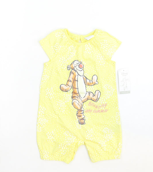 Disney Girls Yellow Geometric Cotton Babygrow One-Piece Size 6-9 Months Snap - Tigger