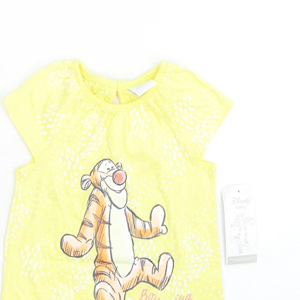 Disney Girls Yellow Geometric Cotton Babygrow One-Piece Size 6-9 Months Snap - Tigger