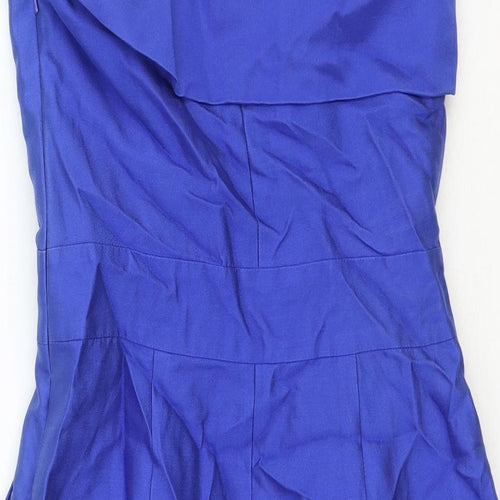 Reiss Womens Blue Cotton Sheath Size 10 One Shoulder Zip