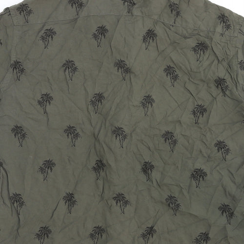 TU Mens Green Geometric Cotton Button-Up Size M Collared Button - Palm Tree