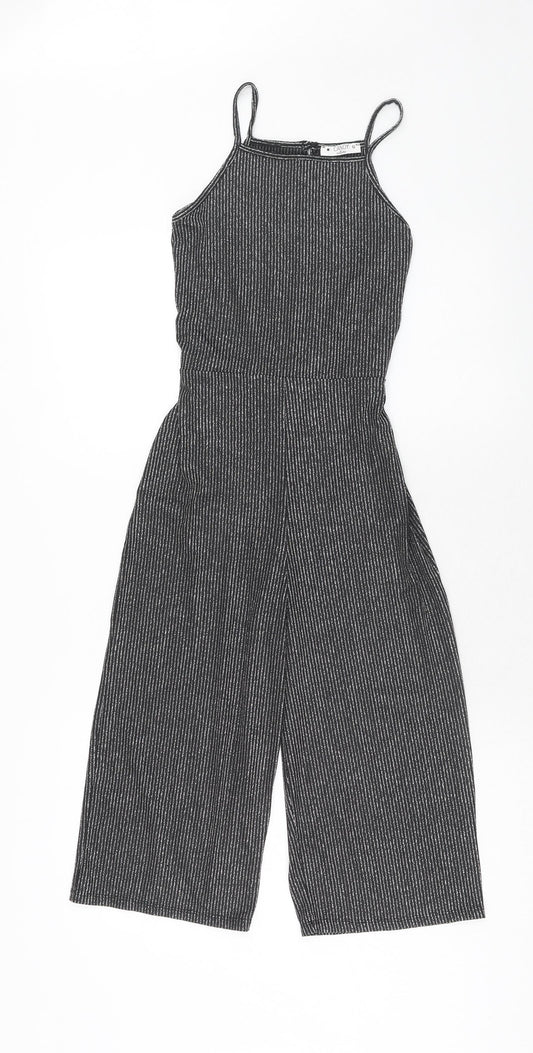 Matalan Girls Black Striped Polyester Jumpsuit One-Piece Size 12 Years Button