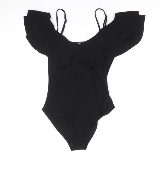 Miss Selfridge Womens Black Polyester Bodysuit One-Piece Size 8 Snap - Cold Shoulder
