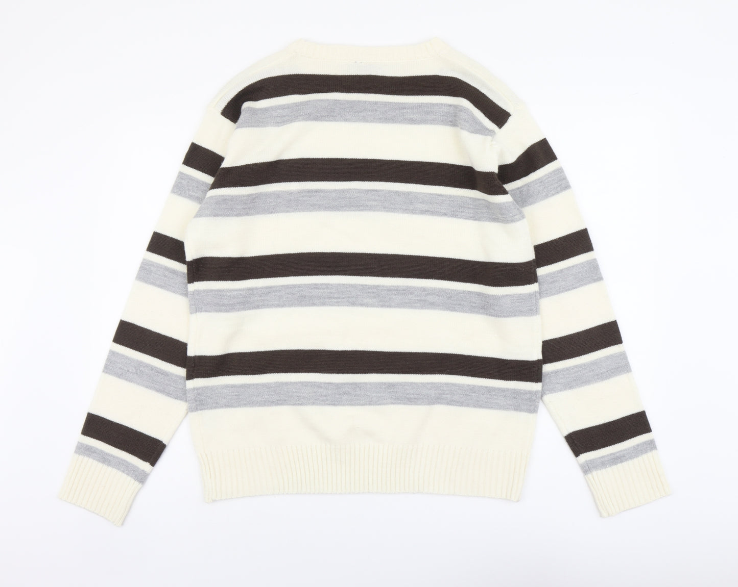 Jack & Danny's Mens Multicoloured Round Neck Striped Acrylic Pullover Jumper Size L Long Sleeve