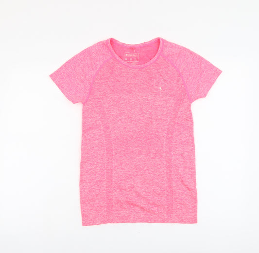 Workout Womens Pink Polyester Basic T-Shirt Size 14 Scoop Neck Pullover